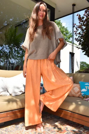Rustic Nature Linen Blend Pocket Pleat Wide Leg Washed Cayenne